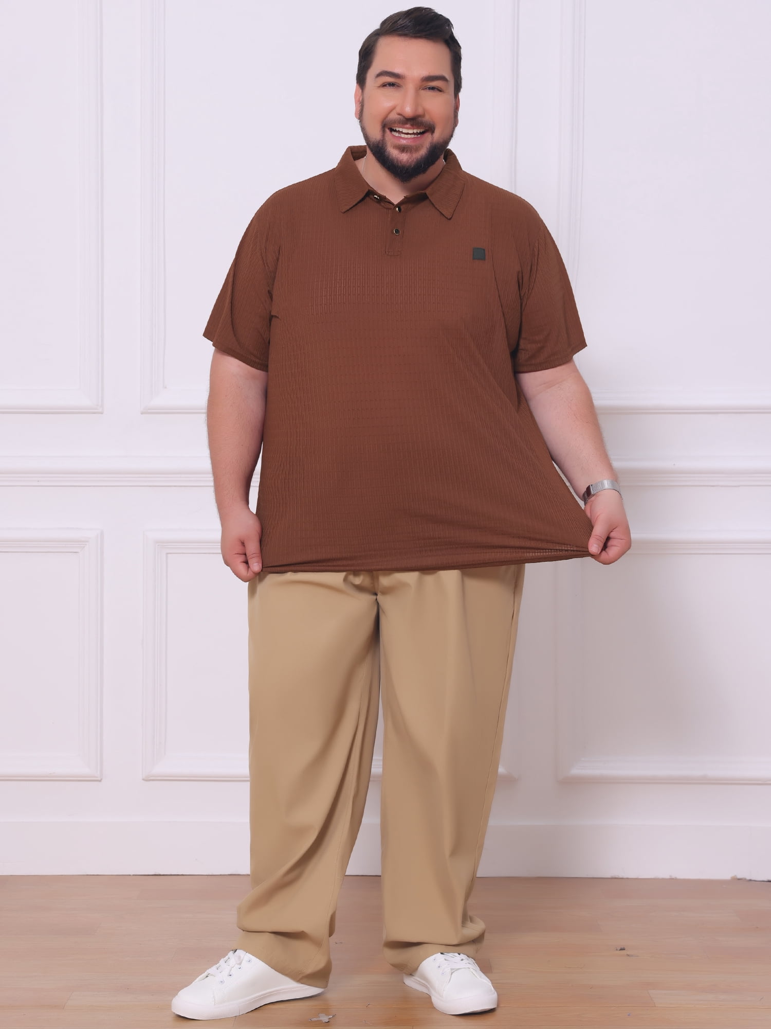 DARING DIVA Men's Big Tall Casual Short Sleeve Work Textured Knitted Polo Shirt 4XL Brown