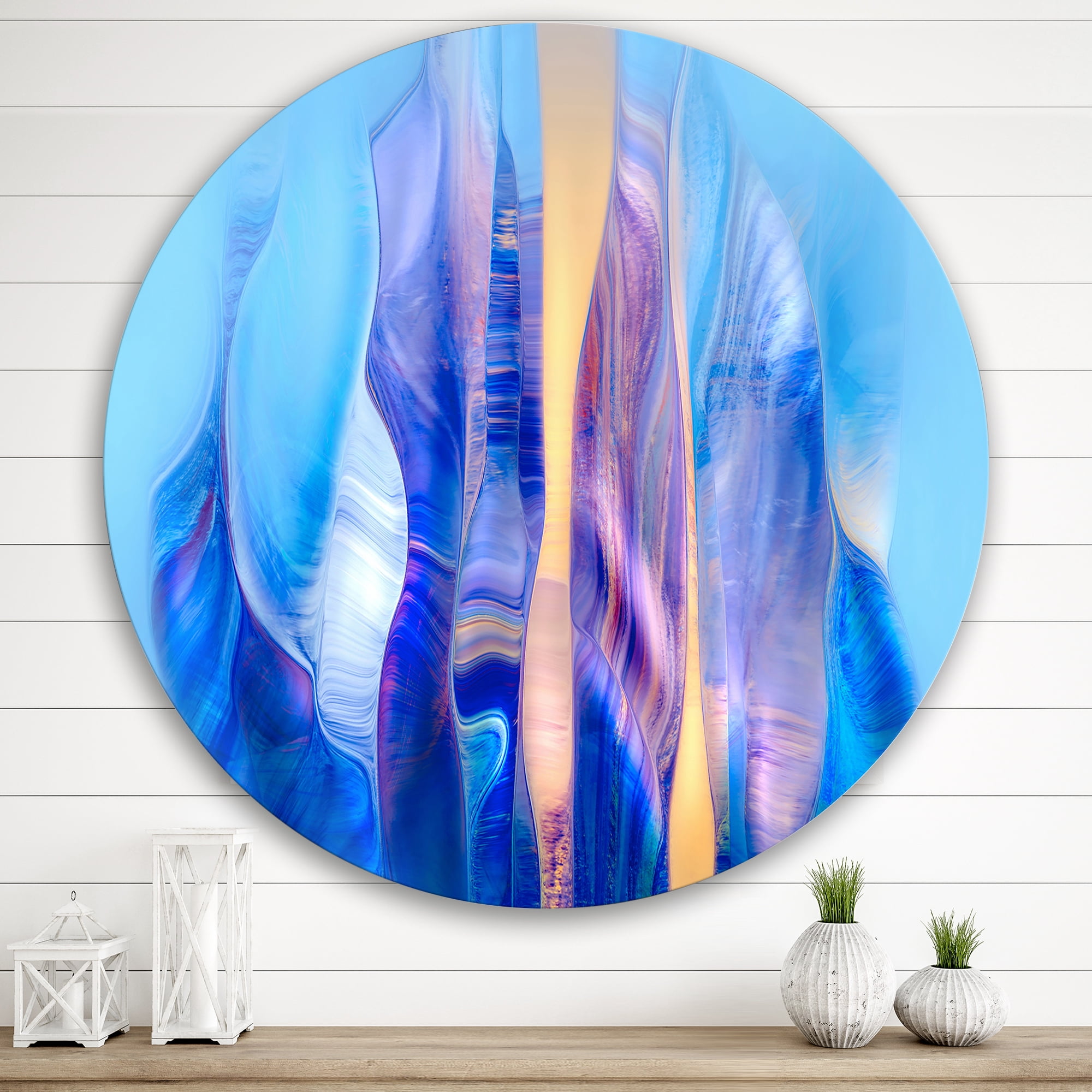 Designart 'Abstract Colorful Twisted Wavy Shape In Motion' Modern Circle Metal Wall Art 36x36 - Disc of 36