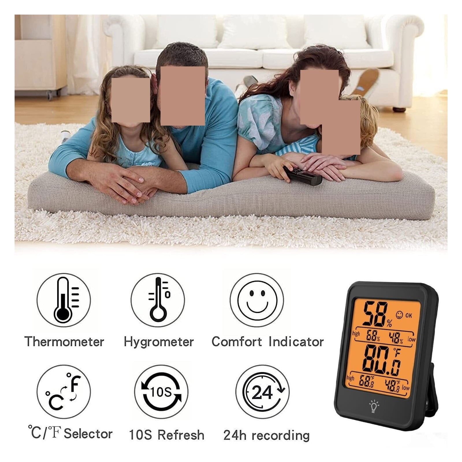 LCD Digital Hygrometer Room Thermometer with Stand Portable House Office Temperature Monitor ,Simple Operation
