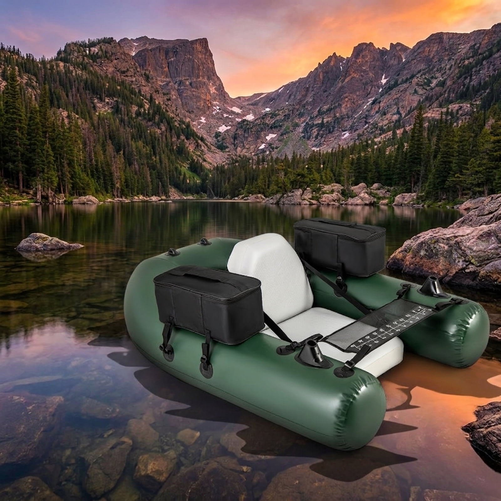 Airfind Inflatable Float Tube for Fly Fishing with Storage Pockets and Included Pump and Repair Kit for Lake and River Angling, Camouflage