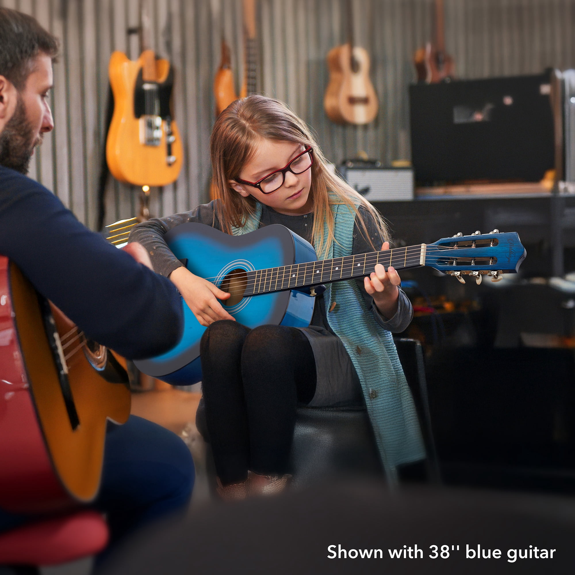 Ashthorpe 38-Inch Beginner Acoustic Guitar - Brown, Complete Starter Kit with Gig Bag, Extra Strings, Strap, and Lessons