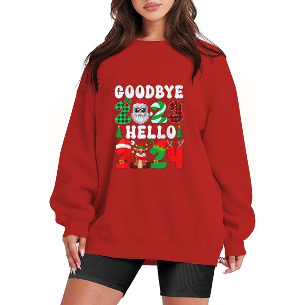 Gibobby Sudaderas navideñas Navidad Mujer Casual Y 2 K Manga Larga Impreso Sudadera Suelta Cuello Redondo Sudadera Blusa(Rojo,M)
