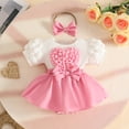 thumbnail image 2 of CAICJ98 Baby Girl Summer Clothes Newborn Romper Dress Puff Short Sleeve Onesie Jumpsuit Outfits with Bow Headband (Pink,9-12 Months), 2 of 7