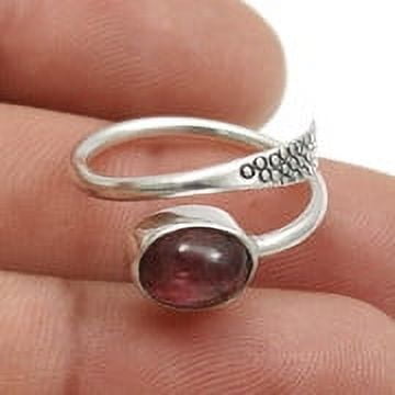 Natural Pink Tourmaline Cocktail Statement Bezel Engagement Ring 925 Silver Size 5.5
