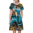 thumbnail image 1 of Balery Vintage Pickup Sunflower Dog Vestidos sueltos de manga corta para mujer, vestidos de verano 2025, vestidos casuales de corte A con vuelo., 1 of 6