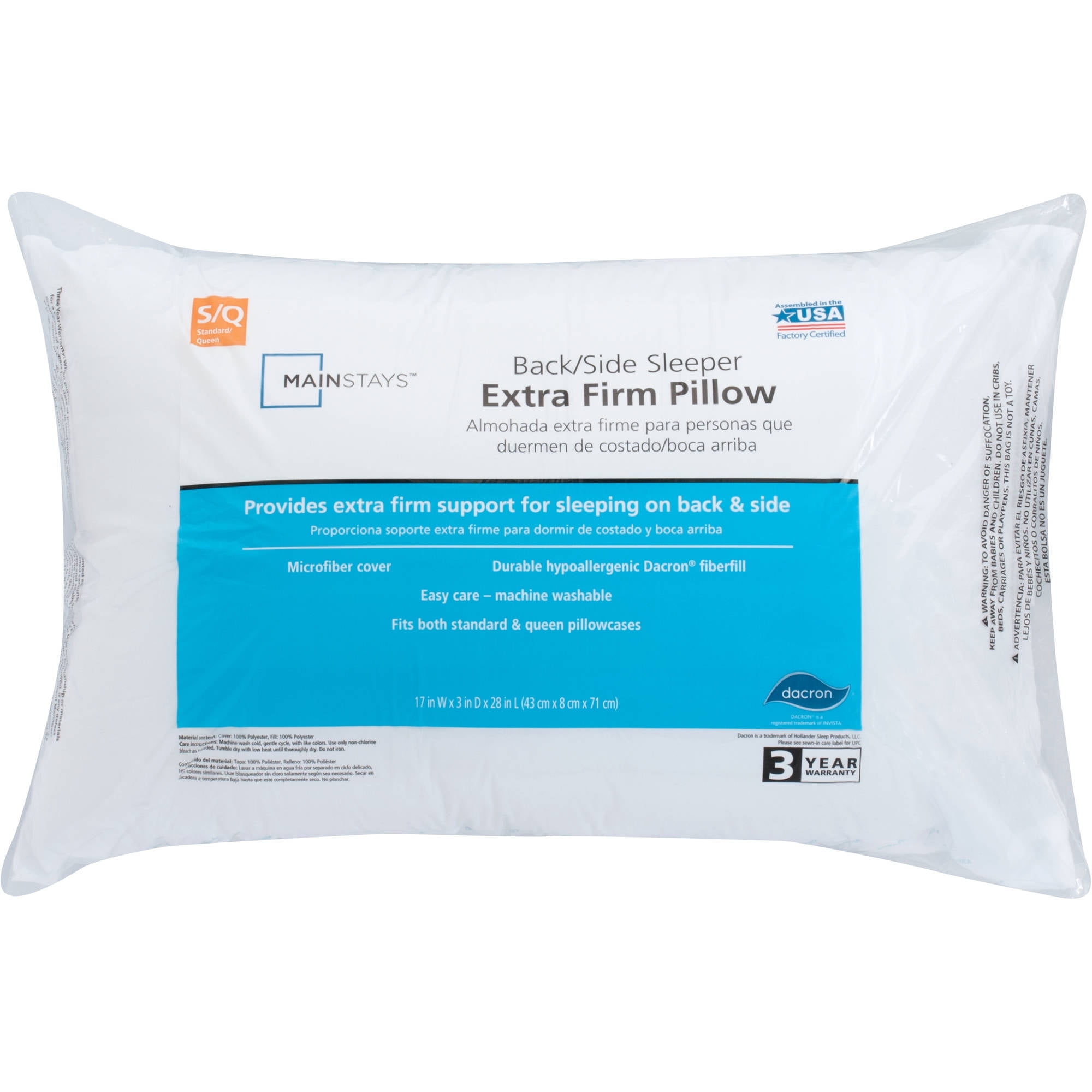 Mainstays Extra Firm 100 Percent Polyester bad Pillow in Multiple king ...