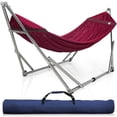 thumbnail image 1 of Tranquillo Adjustable Hammock Stand / Collapsible Hammock with Stand – Picnic Hammock Stand and 2 Layered Polyester Hammock Net for 2 Persons with Carry Bag - Supports up to 650lbs, Red, 1 of 8