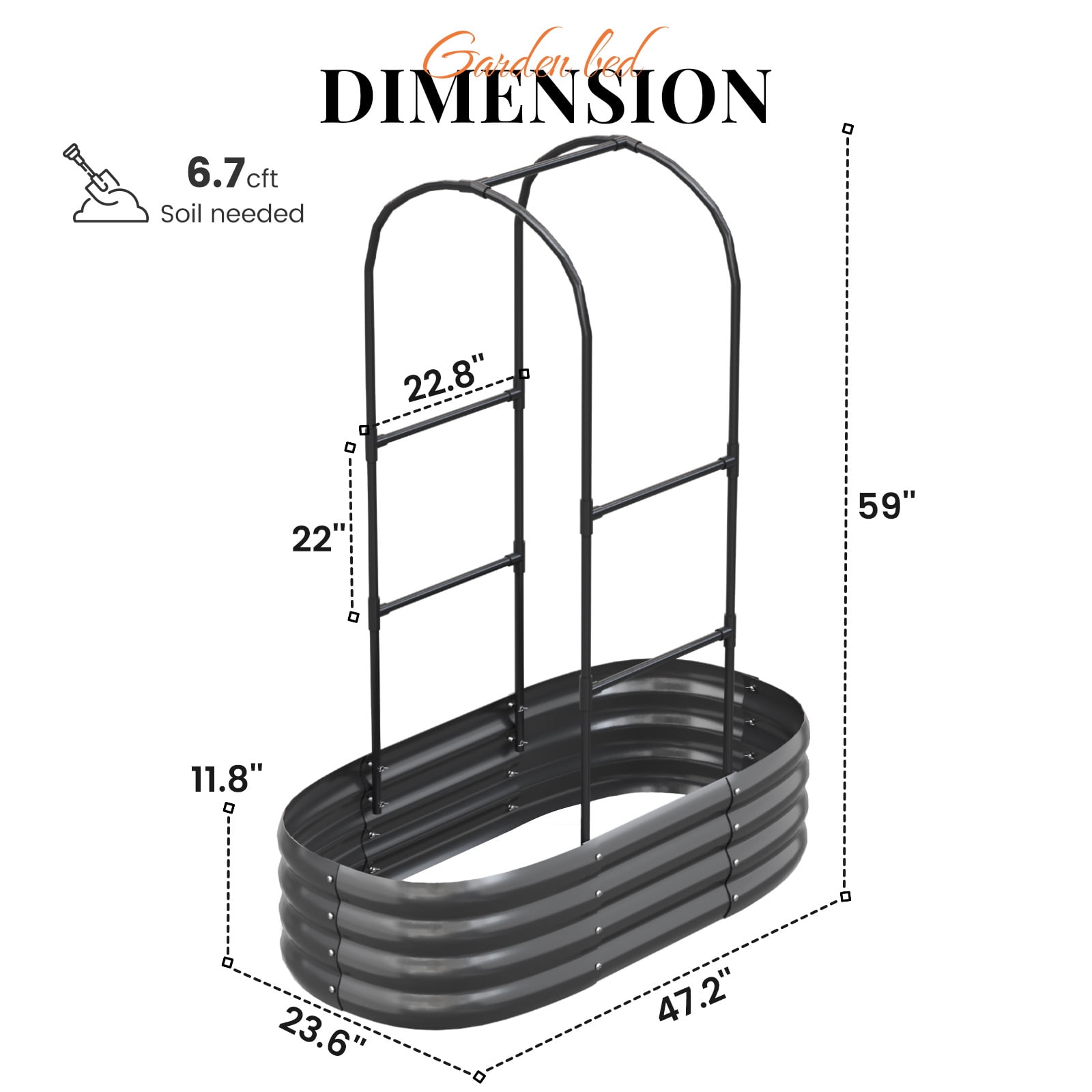 KING BIRD 4x2x1 ft Raised Garden Bed with Arched Trellis Galvanized Steel Metal Planter Garden Box Outdoor for Gardening Climbing Vegetables Flowers Dark Gray