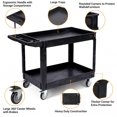 thumbnail image 4 of Rugerasy 2-Shelf Large Heavy Duty PP Service Cart 45.7x25.6 Inch, Rolling Utility Cart with 360° Swivel Wheels, 550LBS, Oversize Shelf, Storage Handle, for Warehouse, Black, 4 of 9