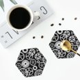 thumbnail image 4 of Lsque Metallic Gears Pattern 4" Drink Coasters Set of 4, PVC Leather Absorbent Coasters, Table Coaster Set Decorative Coffee Cup Coasters Housewarming Gift -Hexagon, 4 of 6