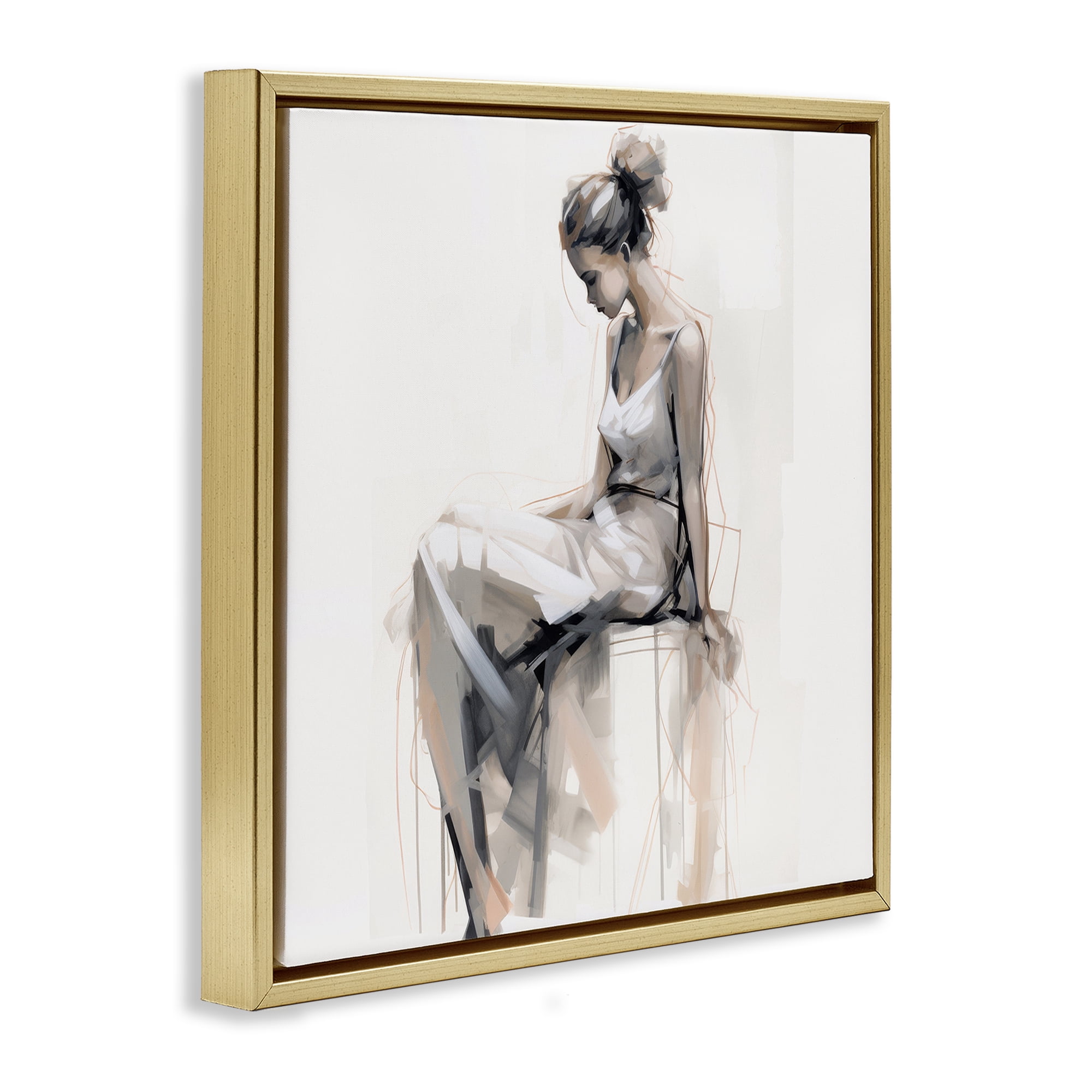 Stupell Industries Female Portrait Impression People Painting Gold Floater Framed Canvas Art Print Wall Art, 18 x 18