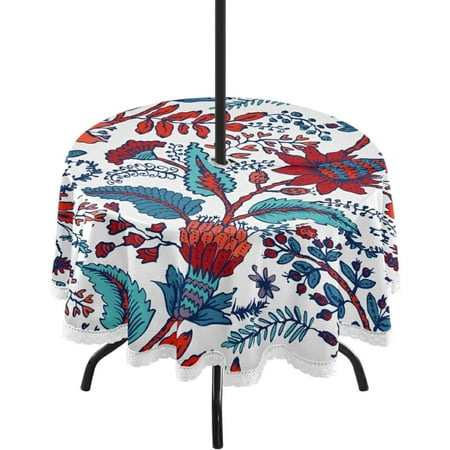 

GZHJMY 60 Paisley Flower Outdoor Round Tablecloth Waterproof Spillproof Polyester Fabric Table Cover with Zipper Umbrella Hole for Patio Garden Dining Party