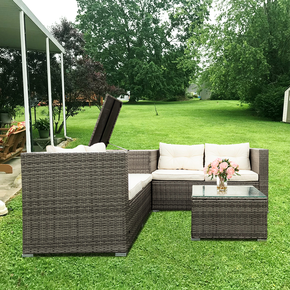 uhomepro Outdoor Wicker Bistro Patio Set, Rattan Patio Furniture Sets with Side Table, Glass Coffee Table, Outdoor Cushioned Rattan Wicker Sectional Sofa Set, Dining Table Sets For Backyard, Q12401 - image 4 of 13