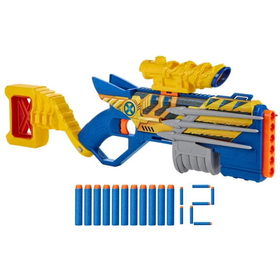 Nerf Marvel Wolverine Blaster with Scope & Dart Storage, 12 Nerf Elite Darts, 8 