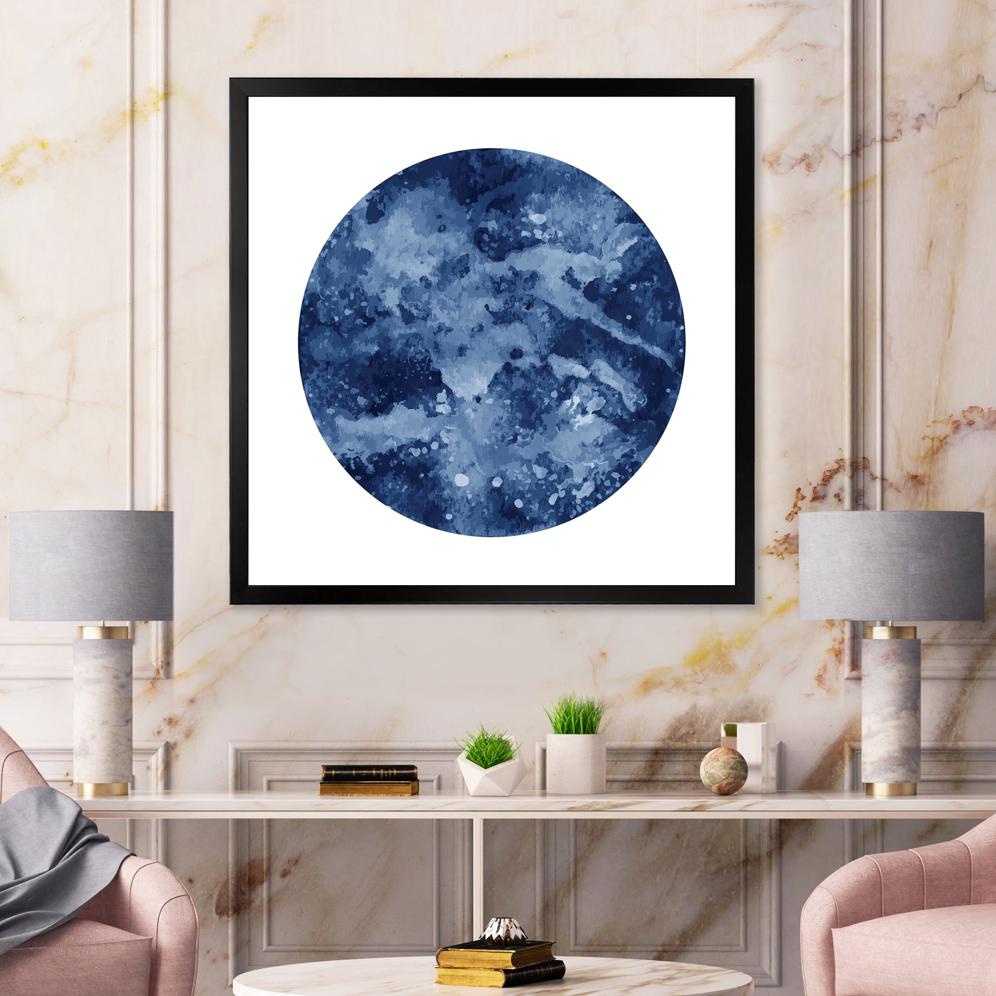 Designart 'Blue Space Galaxy Circle' Modern Framed Art Print