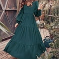 thumbnail image 4 of Women's Dress - Round Neck A-line V Neck, Pleated Long Sleeves Solid Color, Big Swing Maxi Dress, 4 of 8