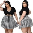 thumbnail image 1 of Plus Size Sets Skirts p;eated uniform style  Lace Up Crop Top Mini Plaid Skirt Two Piece Suit, 1 of 1