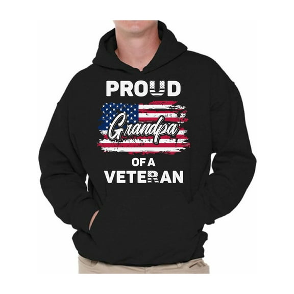 Awkward Styles Proud Grandpa of a Veteran Hoodie Love USA Retro USA Hooded Sweatshirt for Grandpa 4th of July Party Veteran Grandpa Hooded Sweater Patriotic Gifts American Flag Hoodie for Grandpa