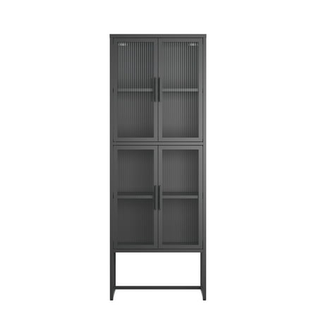 Benvolio 65.35-inch Black Four Door Metal Cabinet with Fluted Clear Doors