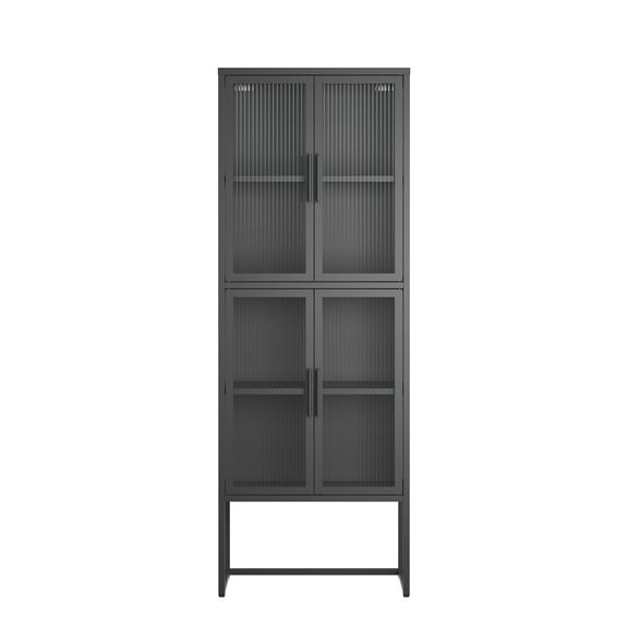 Benvolio 65.35-inch Black Four Door Metal Cabinet with Fluted Clear Doors