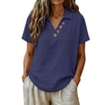 thumbnail image 5 of Jerdar Women's Casual Linen Blouse Collared V-Neck Short Sleeve Button Detail Curved Hem Summer Top XL, 5 of 6