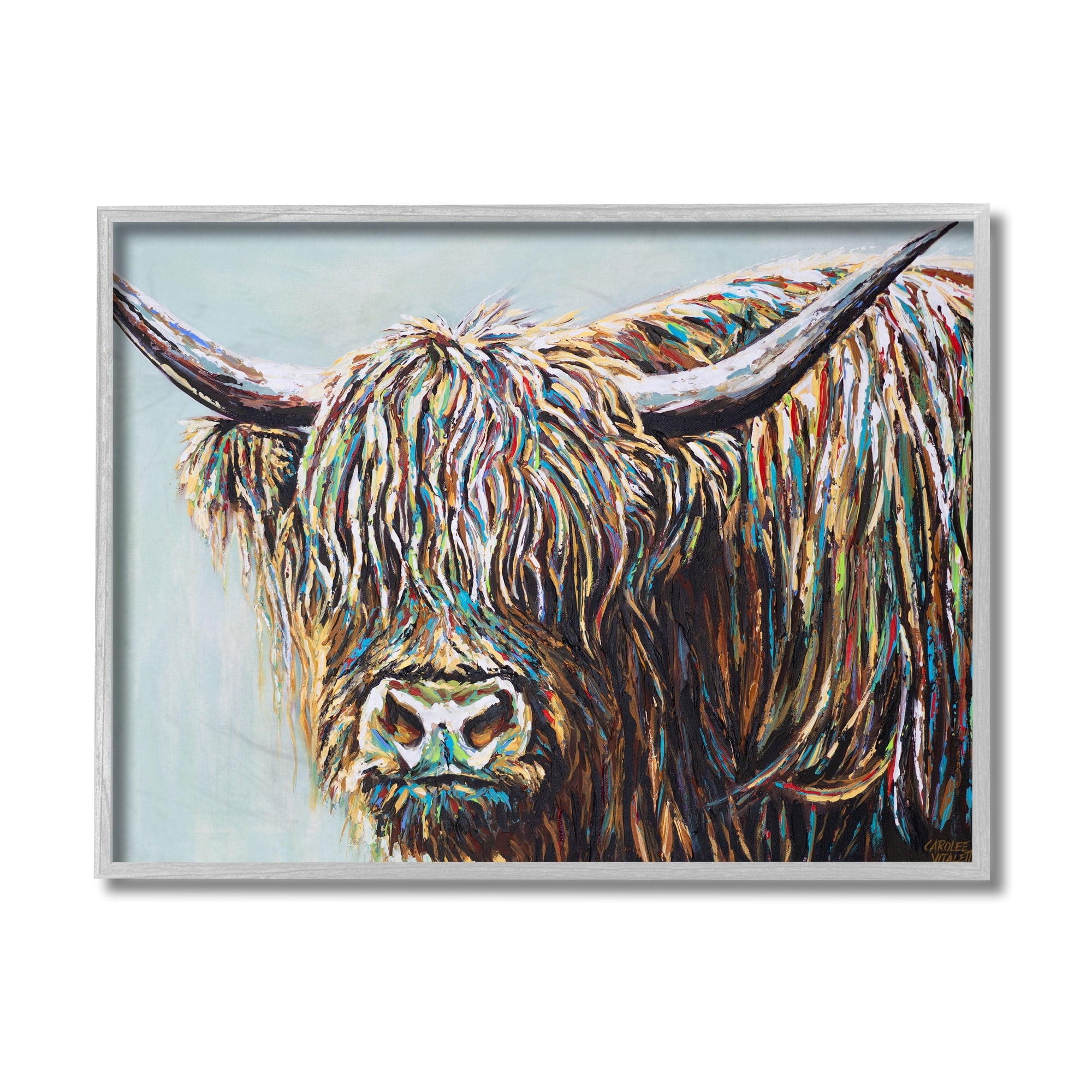 Stupell Industries Whimsical Rainbow Hair Woolly Highland Cattle Portrait Black Framed, 11 x 14, Design by Carolee Vitaletti