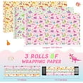 thumbnail image 2 of Gleam Adorn Dinosaur Wrapping Paper Rolls - 3 Rolls 17" x 120" Pink Dinosaur Wrapping Paper Rolls for Baby Girls Birthday Holiday Wrapping Paper Kids Dino Gift Wrap with Cutting Line, 2 of 16