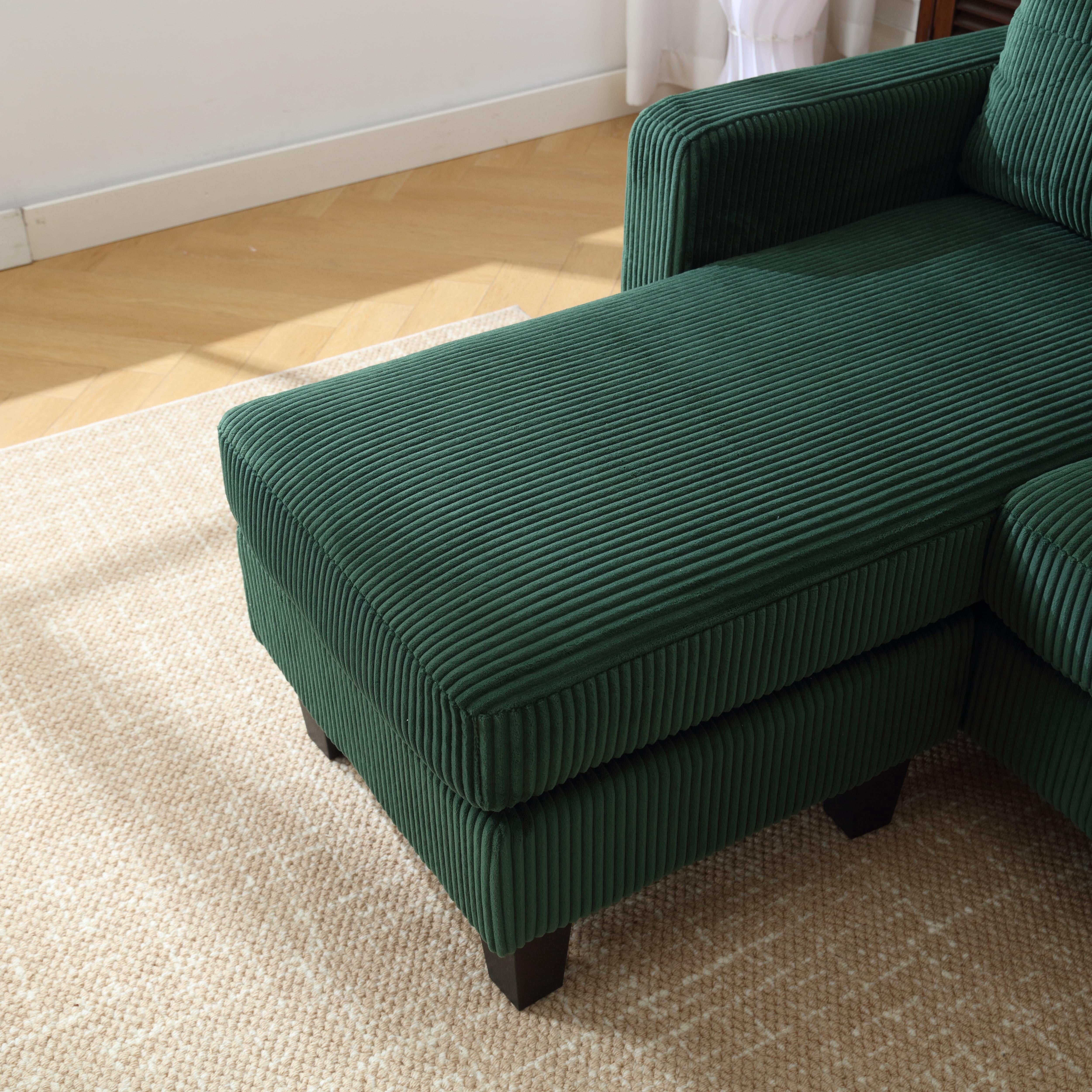 PORKISS Sectional Sofa with Ottoman, Velvet Fabric Sectional Couch, 3 Seat L Shaped Sofa for Apartment, Green