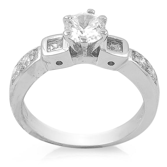 Raised Solitaire Round White CZ Wedding Ring 925 Sterling Silver Band Jewelry Female Size 9
