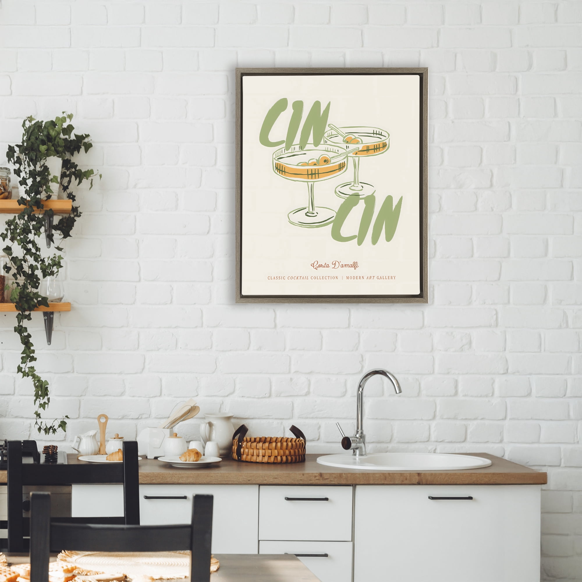 Stupell Industries Cin Cin Amalfi Cocktail Brown Framed Floater Canvas Wall Art, design by The Prints Vibe