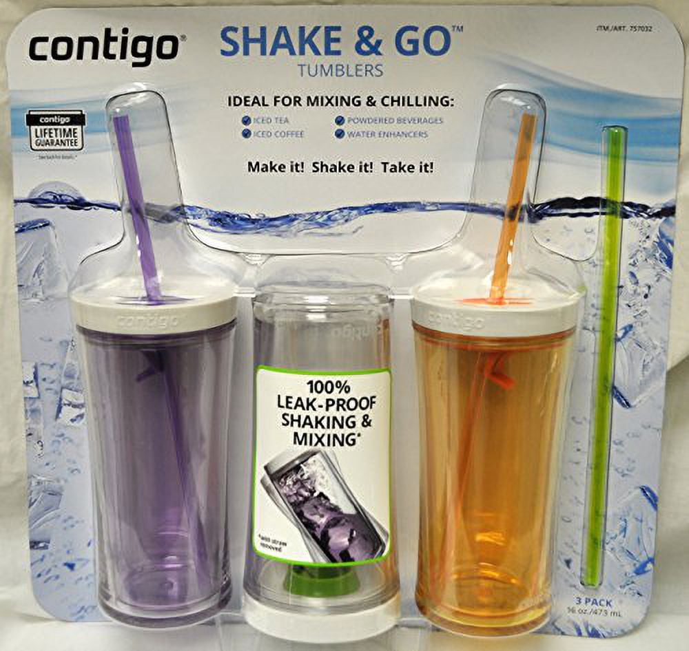保存容器・ケース Contigo Shake & Go Plastic Tumblers Contigo Shake & Go Plastic Tumblers - Set of 3 (Pink Blue & Clear