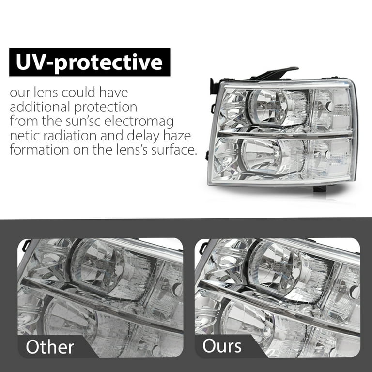 Euro Style Chrome Headlights For 2007-2014 Chevy Silverado 1500 - Clear Lens & Reflector, Halogen, Pair