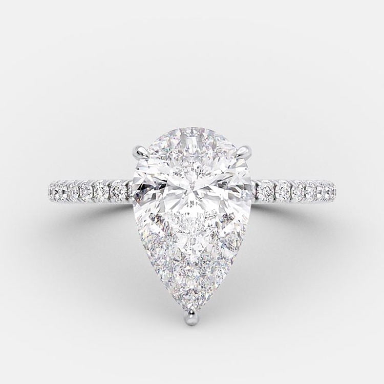 Teardrop Solitaire With Accents Engagement Ring 1.7 Ct Pear Cut Simulated Diamond 14K White Gold Over