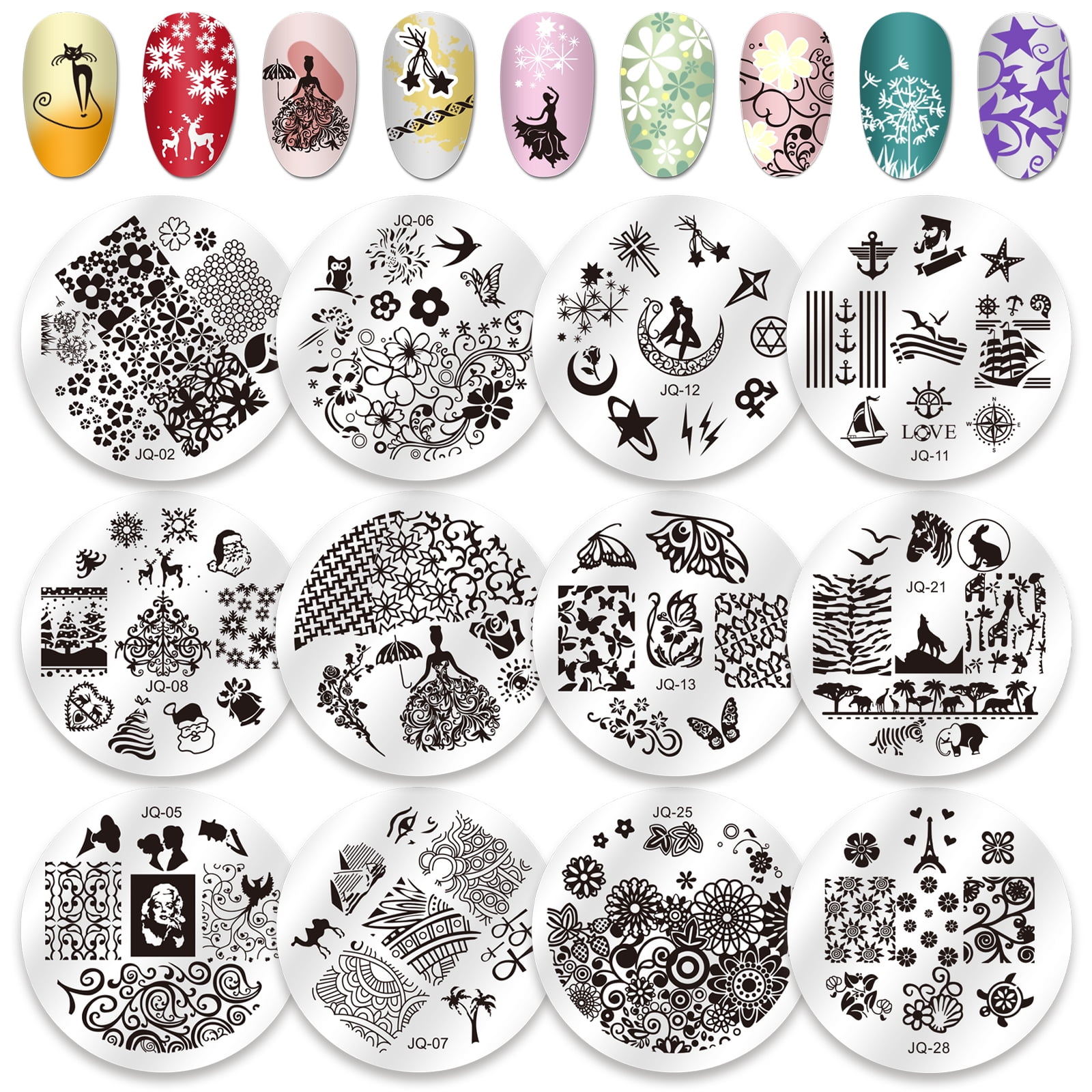 Biutee 36pcs Nail Stamper Set, 30pcs Nail Stamping Plates with Stamps, Scrapers & Storage Bag Stainless Steel Nail Plate Template Kit Christmas Gift