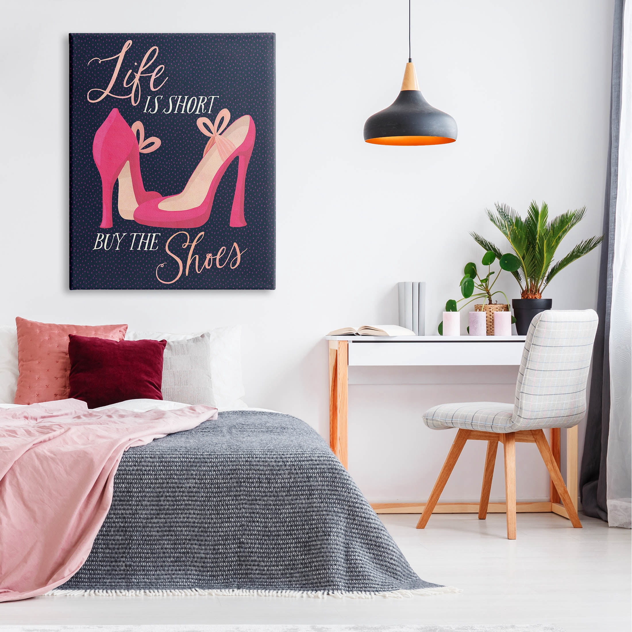 Life Is Short Buy The Shoes Phrase Beauty & Fashion Graphic Art Gallery Wrapped Canvas Print Wall Art
