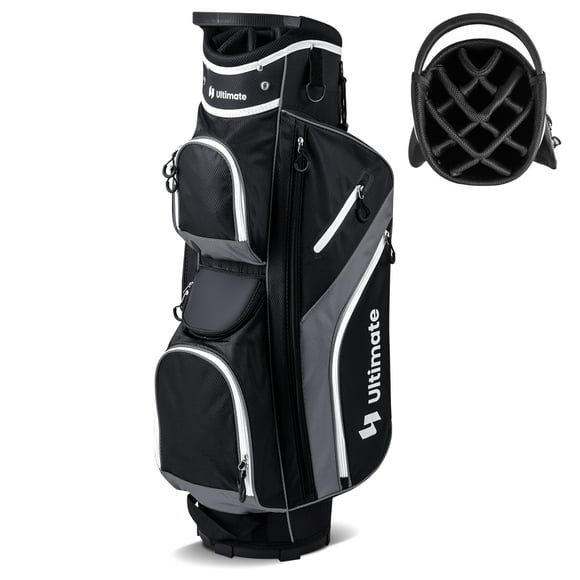 Topbuy 14-Way Golf Cart Bag Golf Club Bag with 14 Ways Organizer Divider Top 9 Zippered Pockets Cooler Bag Umbrella Holder Grey