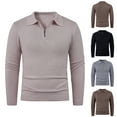 thumbnail image 2 of ZCFZJW Mens Knit Polo Sweater Casual Long Sleeve Quarter Zip up Striped Cable Knitted Pullover Sweater Classic Basic Collared Golf Shirts Gray L, 2 of 5