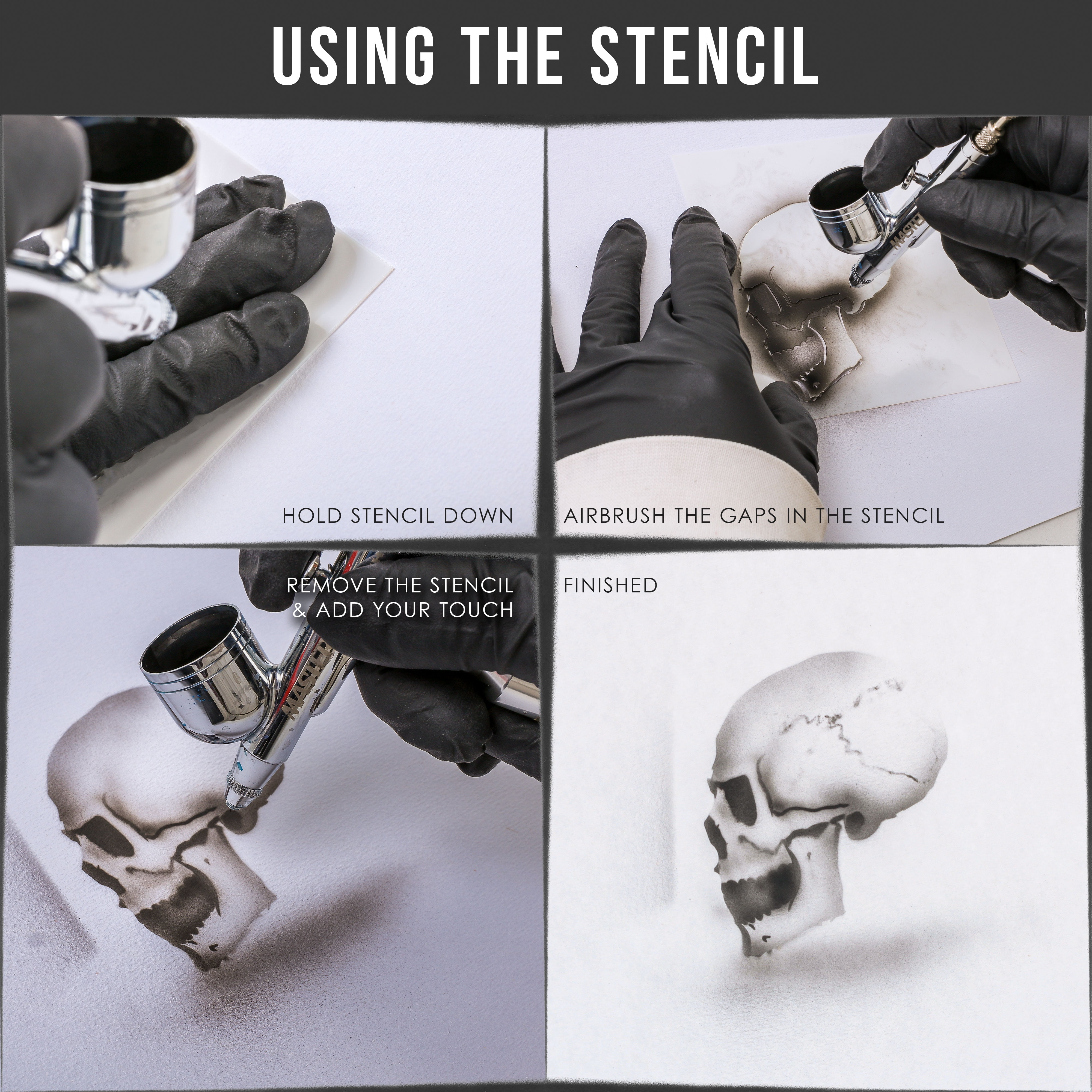 Custom Shop Airbrush Stencil Skull Design Set #1 (3 Different Scale Sizes)  - 3 Laser Cut Reusable Templates