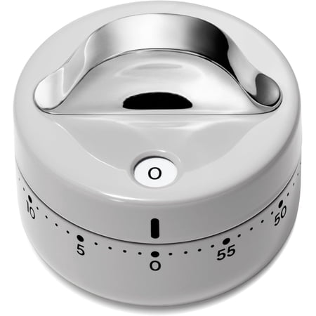 Caraway Mechanical Kitchen Timer - Stainless Steel 60 Minute Wind Up Timer - Side and Top Display for Cooking Baking and Daily Routines - Gray
