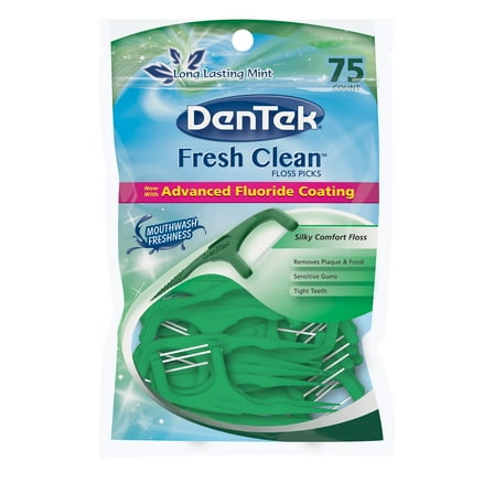DenTek Fresh Clean Advanced Fluoride Coating Floss Picks, Long Lasting Mint, 75 Ct