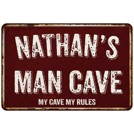 NATHAN'S Man Cave Red Grunge Sign Metal 8x12 Decor 108120003330