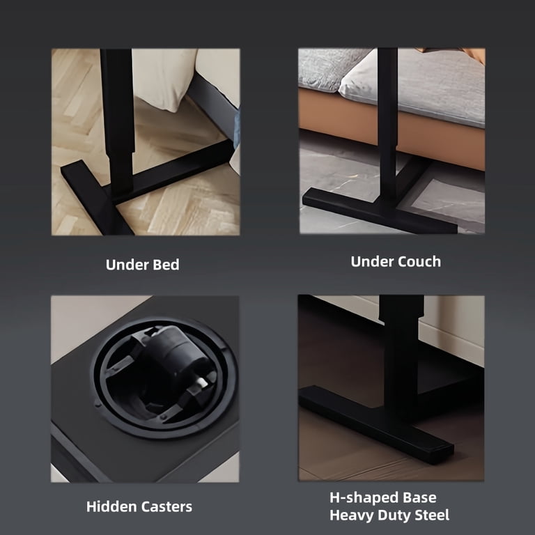 Adjustable Overbed Bedside Table With Wheels, Rolling Tray Desk