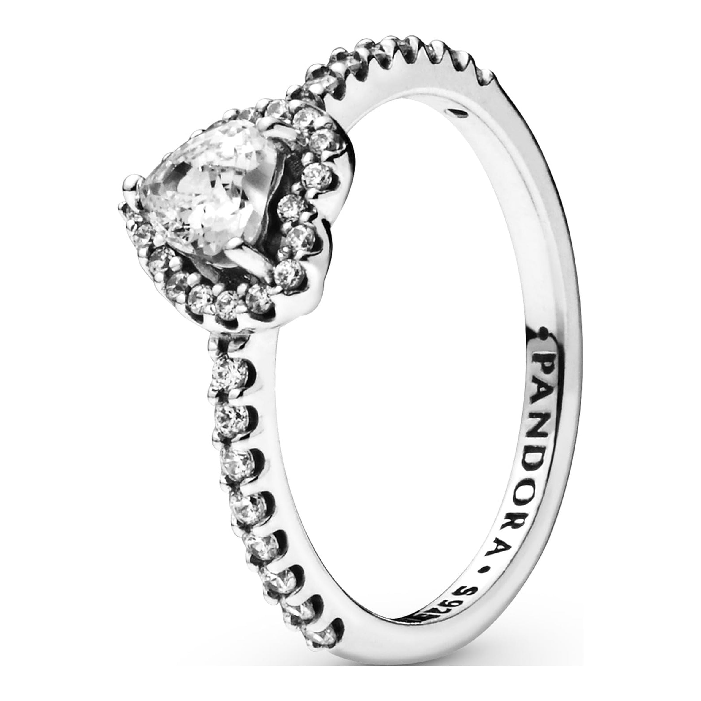 Pandora Jewelry Elevated Heart Cubic Zirconia Ring in Sterling Silver, Size 6