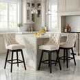 thumbnail image 3 of Fahomiss 26" Counter Height Swivel Bar Stools Set of 3, Beige Velvet Kitchen Island Chairs with Back, 3 of 9