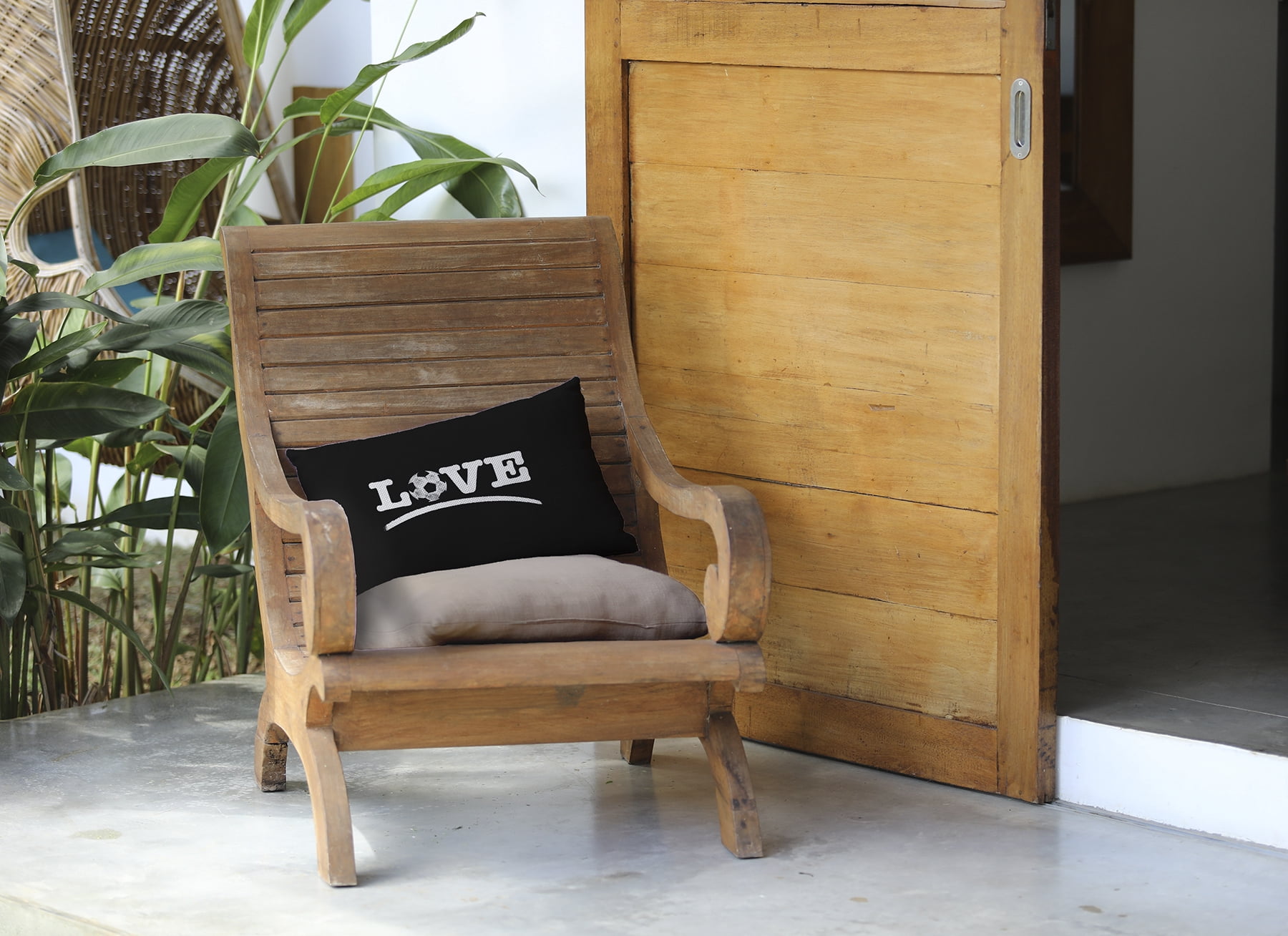 Simply Daisy, 14" x 20" Love Soccer Black Decorative Word Outdoor Pillow