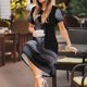 thumbnail image 3 of Balery Black Cobra Snake Vestidos sueltos de manga corta para mujer, vestidos de verano 2025, vestidos casuales de corte A con vuelo., 3 of 6