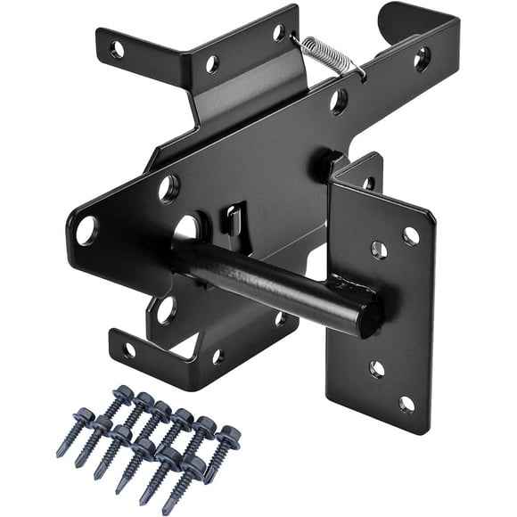 SelfLocking Gate Latch with Screws Post Mount Automatic Gravity Lever Wood Fence Gate Lock with Fasteners Heavy Duty Metal Steel Finish Coat Gate Holder Door Hardware to Secure