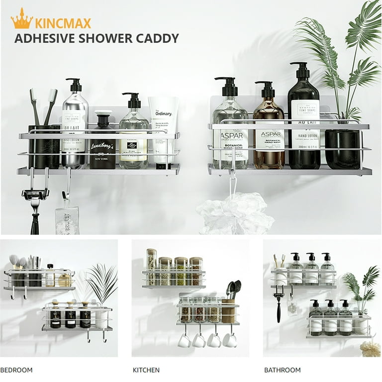 KINCMAX Shower Caddy Set 2 Pack Shampoo Holder Organizer Adhesive Bathroom  Shelf Stainless Steel 
