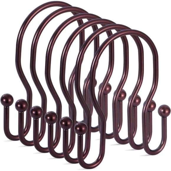 TENOVEL 24 pcs Double Shower Curtain Hooks Rings, for Shower Curtain Shower Hangers Rings for Shower Rods-Red