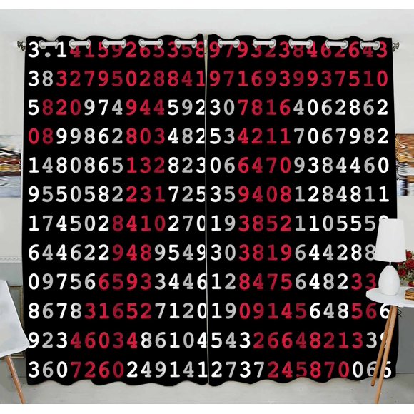 YUSDECOR Pi Sign And Pi Numbers On Black Background Practical heat insulation Shading Window Curtain Size 52(W)x84(H) inches(Two Piece)